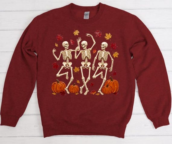 Dancing Skeleton Sweatshirt, Funny Halloween Crewneck, Spooky Pumpkin Fall Shirt, Skeleton Lover Gift for Women