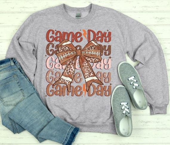 Game Day Leopard Bow Sweatshirt, Football Crewneck, Coquette Fall Fan Apparel