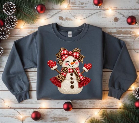 Christmas Snowman Sweatshirt, Leopard Print Snowman Crewneck, Cute Christmas Sweater