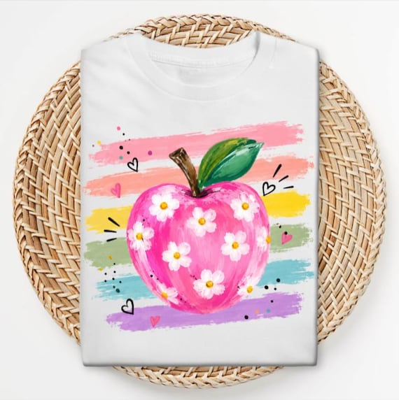 Floral Apple Teacher Shirt, Daisy Watercolor Graphic Tee, Back To School Apparel