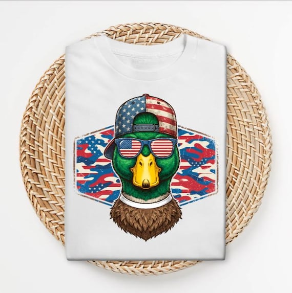 Patriotic Duck Shirt, American Flag Duck T-Shirt, 4th of July Graphic Tee, USA Mallard Shirt