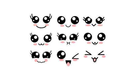Kawaii Face Vinyl Decals, Waterproof DIY Stickers (Set of 9)