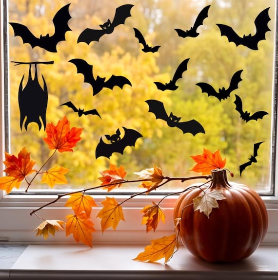 Halloween Bat Vinyl Decals - Assorted Set of 30 - Removable Window Clings