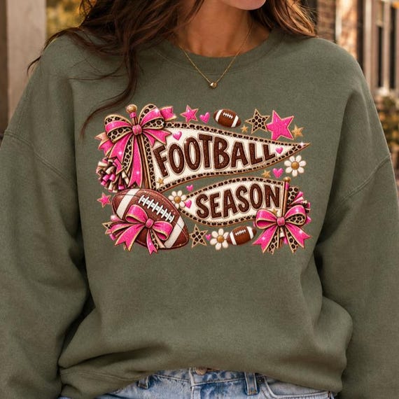 Football Season Sweatshirt, Pink Bow Game Day Shirt, Leopard Football Crewneck, Women’s Fall Sweater
