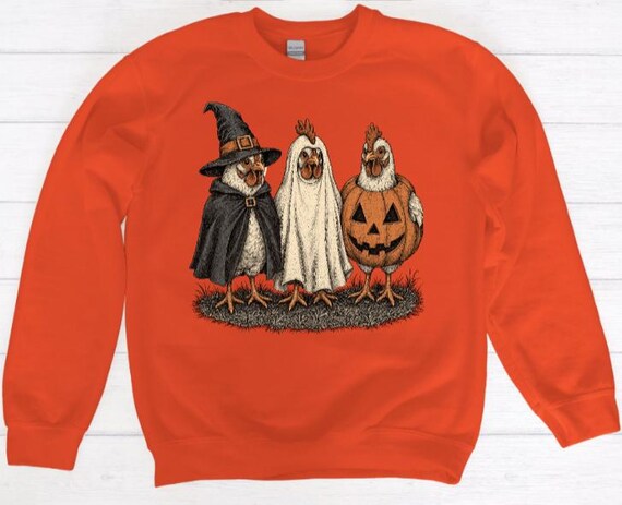 Halloween Chicken Sweatshirt, Trick or Treat Hen Crewneck, Funny Farm Life Shirt for Women, Chicken Lover Gift