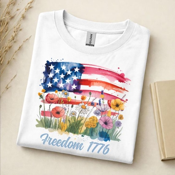 Freedom 1776 Shirt, Patriotic Floral Flag Tee, Coquette Americana Shirt, Fourth of July Wildflower Shirt