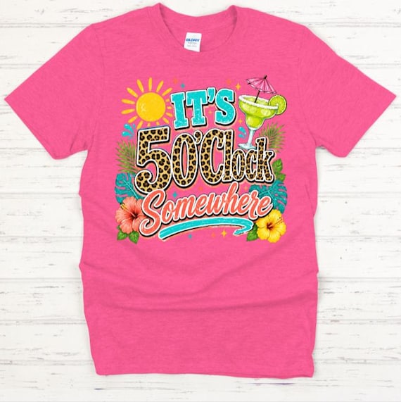 It’s 5 O’Clock Somewhere Shirt, Funny Margarita T-Shirt for Women, Tropical Vacation Tee, Leopard Print Happy Hour Drinking Shirt