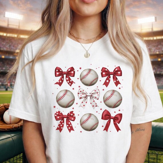 Baseball Bow Shirt, Game Day Outfit, Sporty Sweet Tee