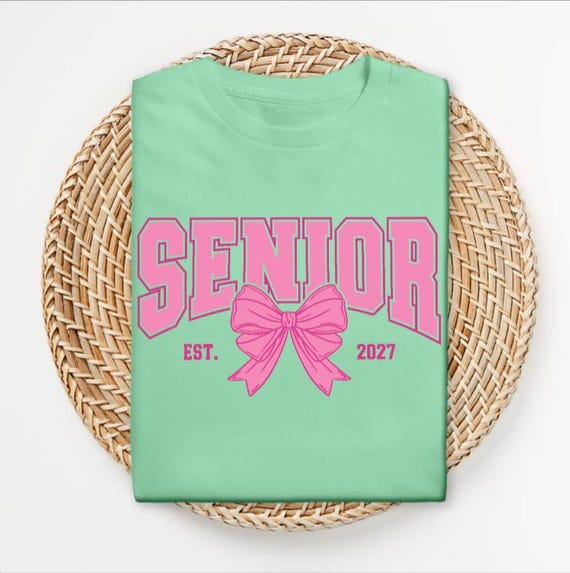 Senior 2027 Bow Shirt, Coquette Senior Tee, Pink Senior Varsity Shirt, Class of 2027 Graduation Shirt