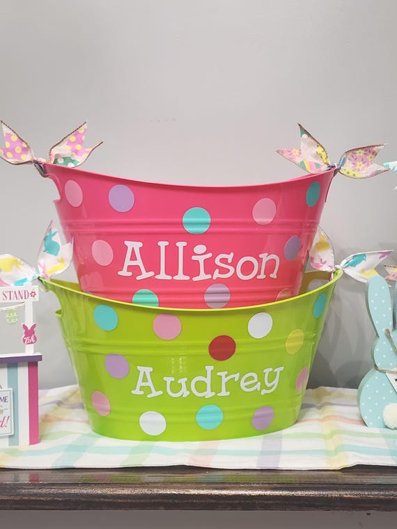 Personalized Easter Bucket: Polka Dot Easter Basket