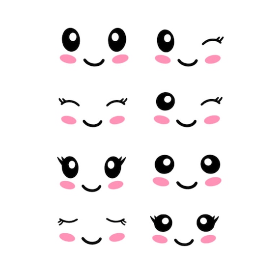Kawaii Face Vinyl Decals, Cute Waterproof Stickers (Set of 8)
