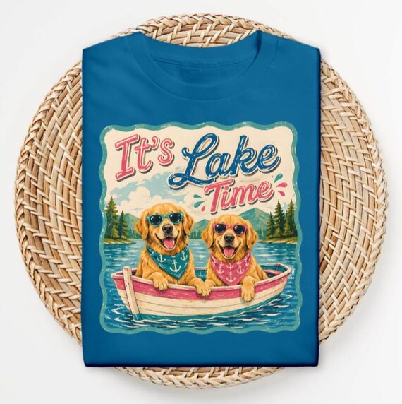 Golden Retriever Lake Life T-Shirt, Boating Dogs Summer Graphic Tee