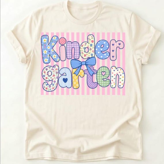 Kindergarten Shirt for Girls, First Day of School Tee, Patchwork Kinder Garden Shirt, Preppy Back to School Outfit, Kids Floral Tee