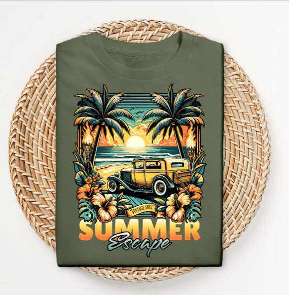 Vintage Beach Car Tee, Retro Summer Graphic Tee, Model A T-Shirt