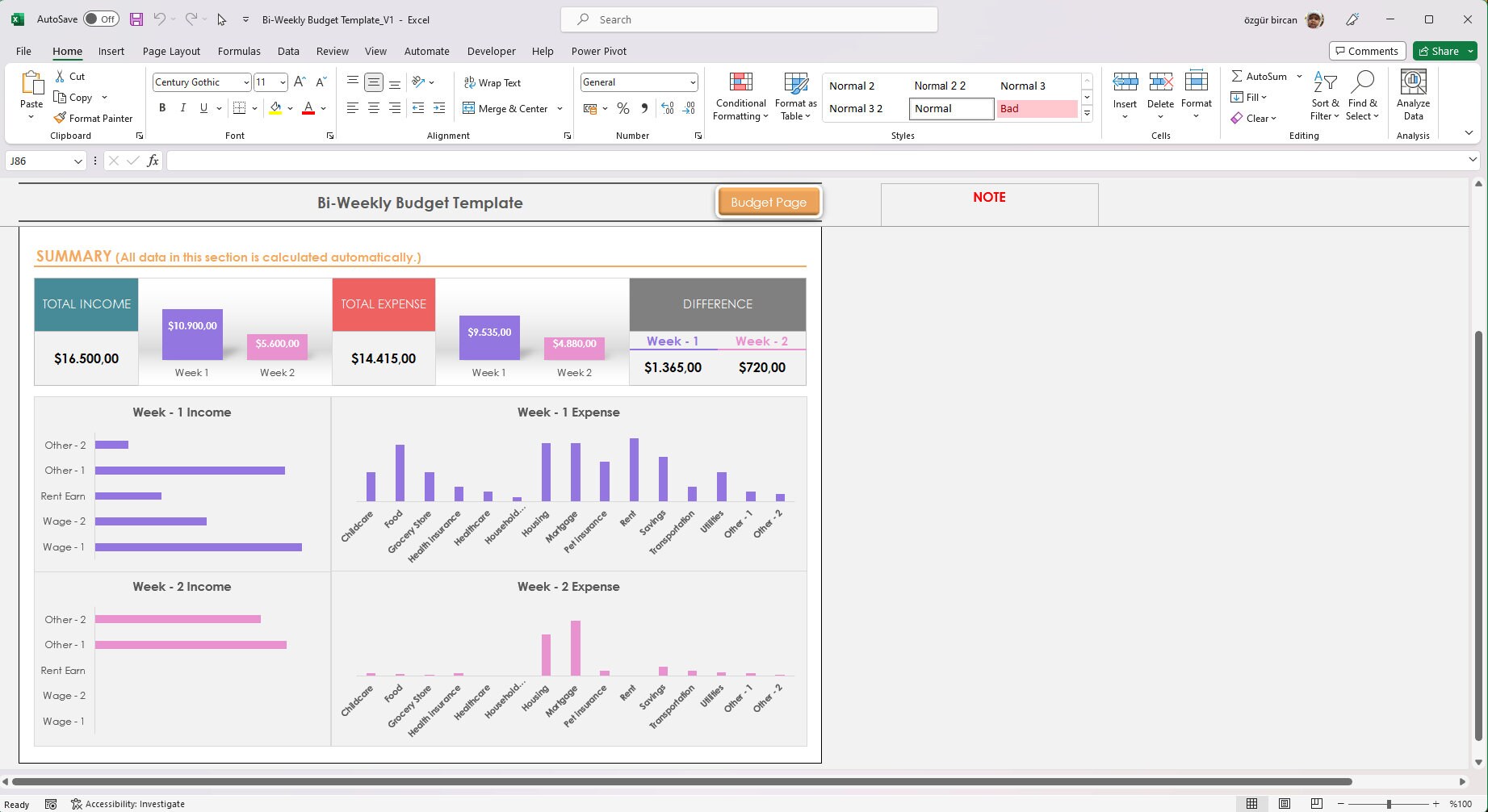 Bi weekly budget excel template 2 weeks budget excel template bi