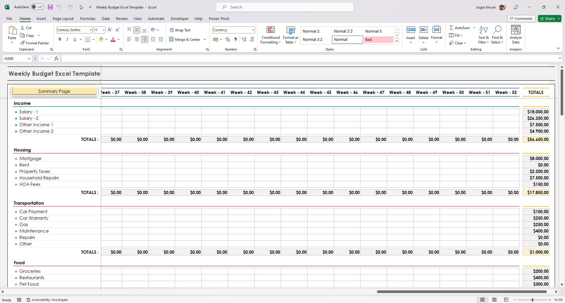 Weekly Budget Excel Template: 52 Week Income & Expense Tracker - Etsy