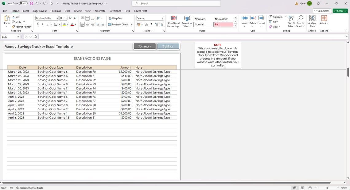 Money Savings Tracker Excel Template Money Goal Tracker Excel - Etsy