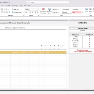 Assignment Tracker Excel Template: Homework Planner (digital Download ...