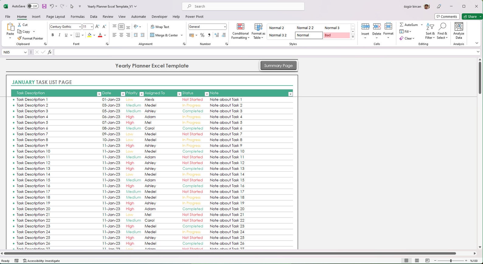 Yearly Planner Excel Template, Yearly Task Tracker Excel Template ...