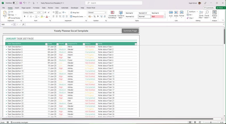 Yearly Planner Excel Template Yearly Task Tracker Excel Template 