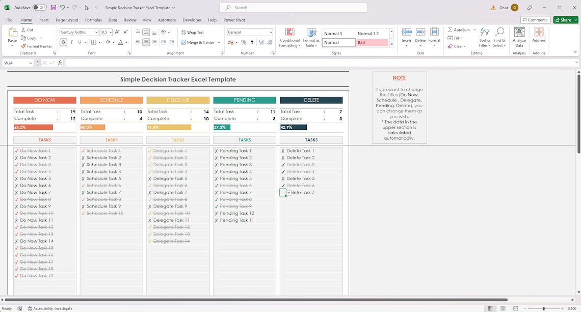 Simple Decision Tracker Excel Template, Task Priorty Tracker Excel ...