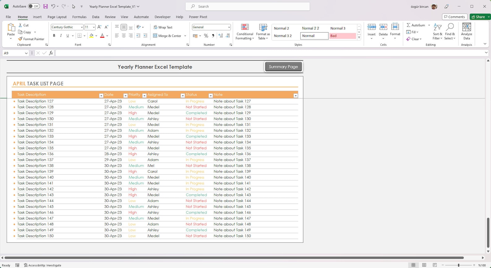 Yearly Planner Excel Template, Yearly Task Tracker Excel Template ...
