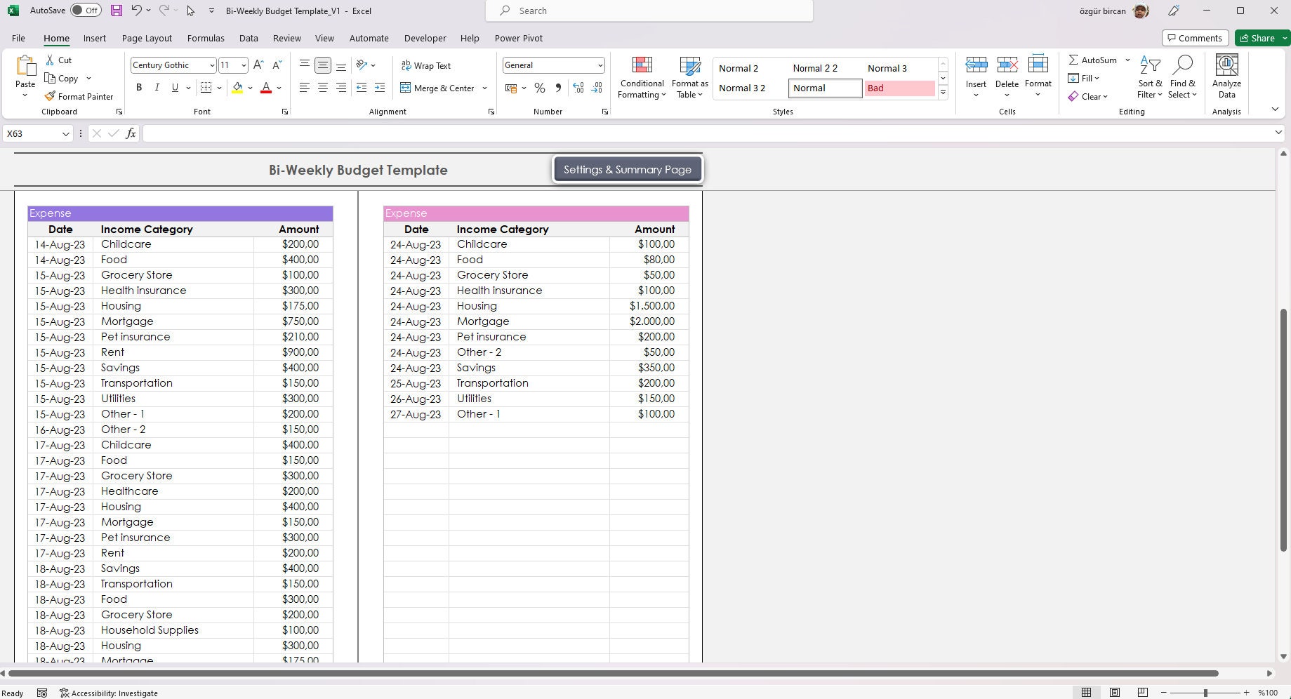 Bi weekly budget excel template 2 weeks budget excel template bi