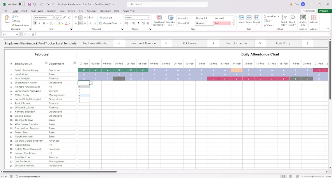 Employee Attendance and Point Tracker Excel Template, Attendance Point ...