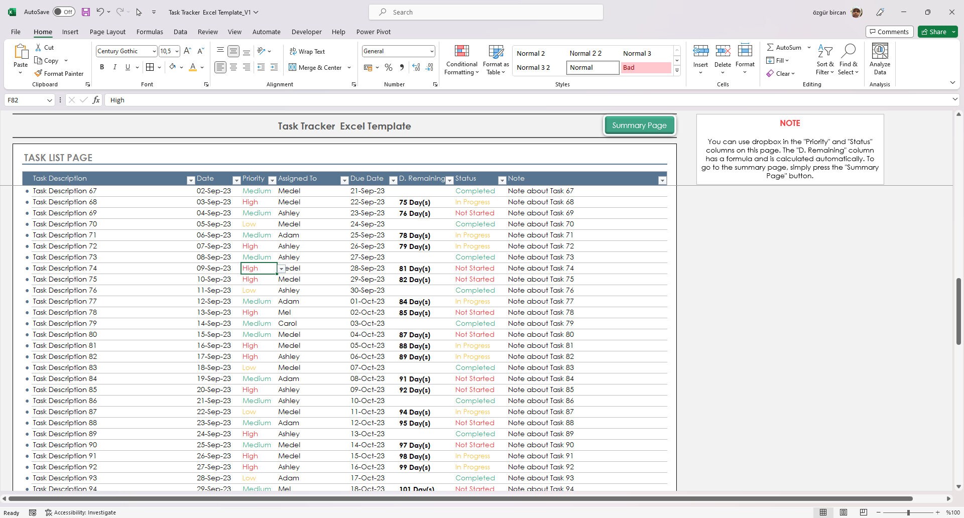 Task Tracker Excel Template Task List Planner Excel Template Excel