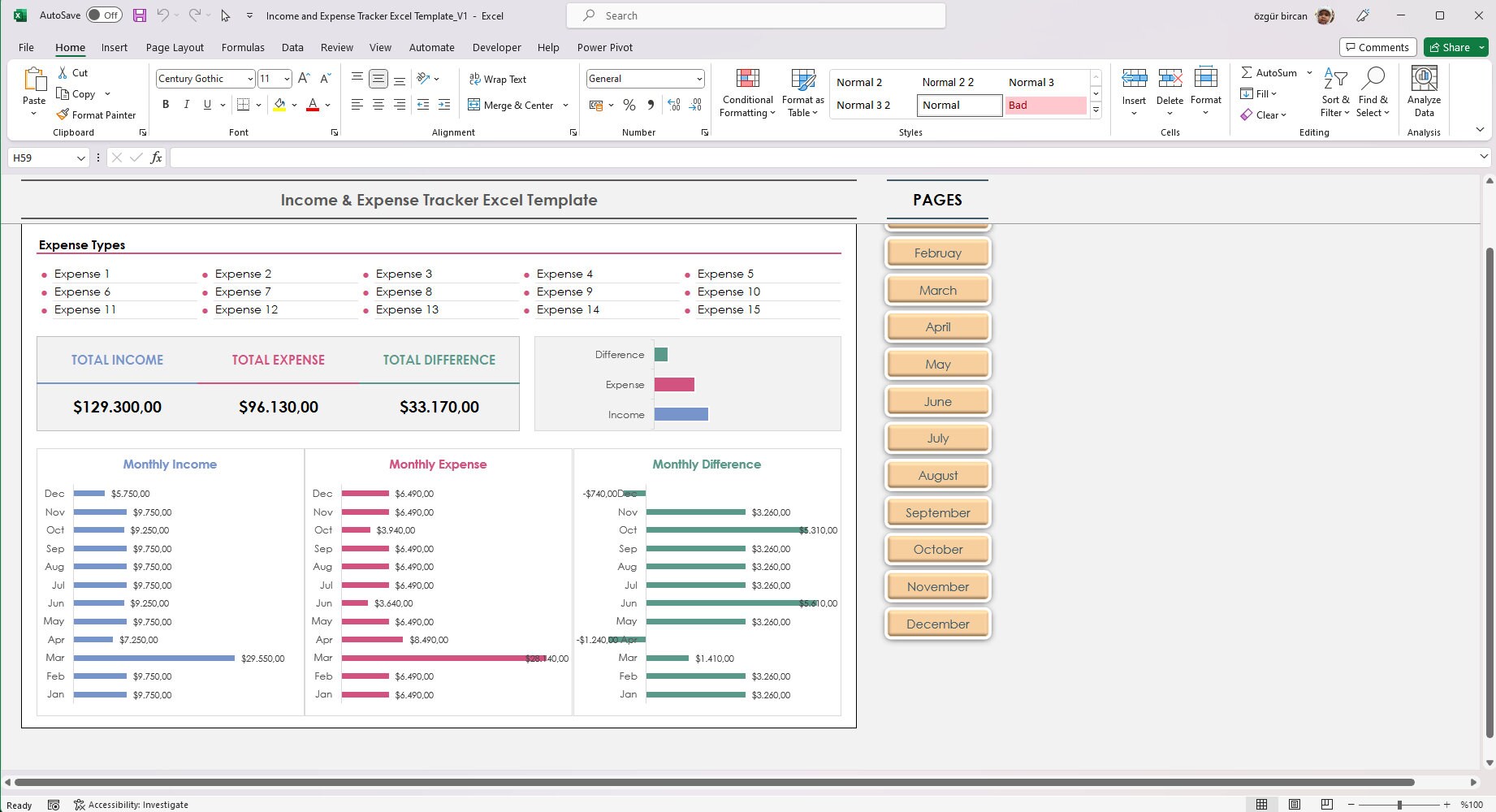 Income and Expense Tracker Excel Template: Business Budget (digital ...
