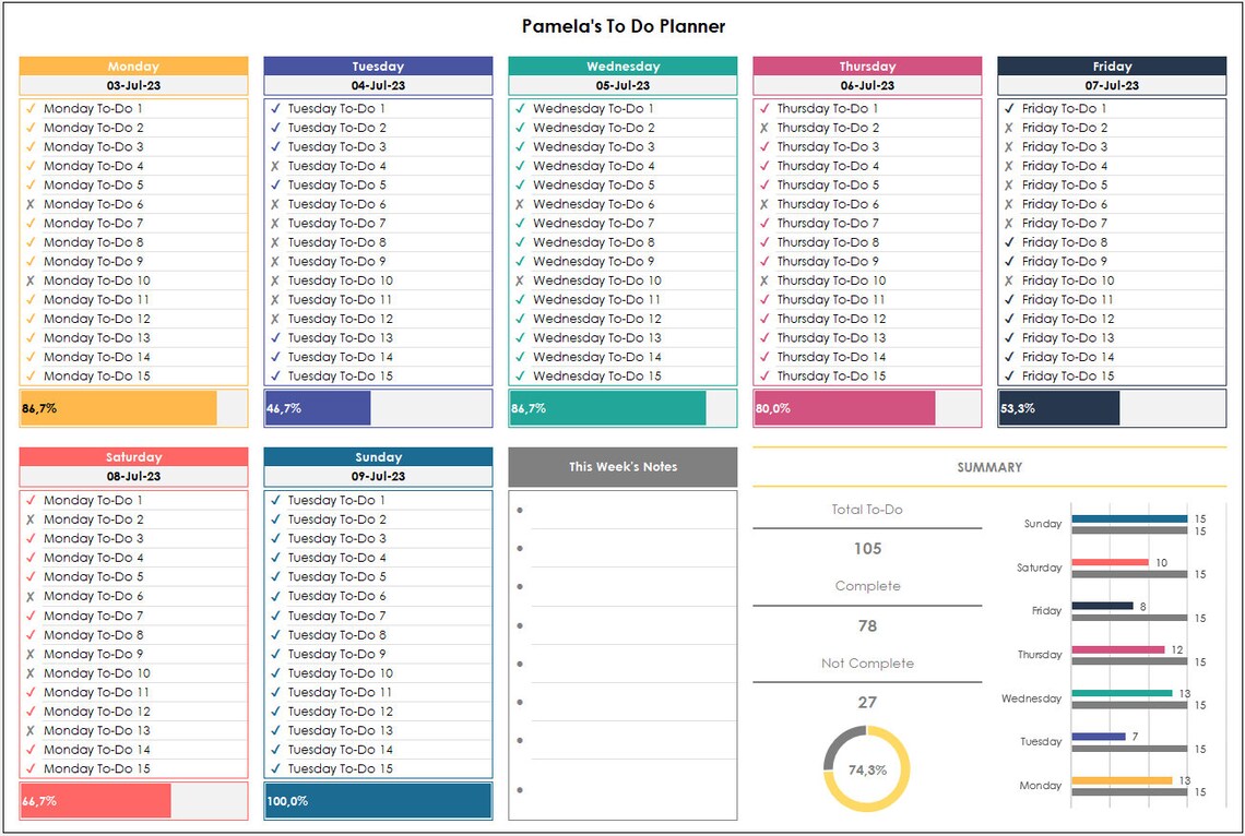 Weekly to Do List Excel Template, Weekly Planner Excel Template, Weekly ...