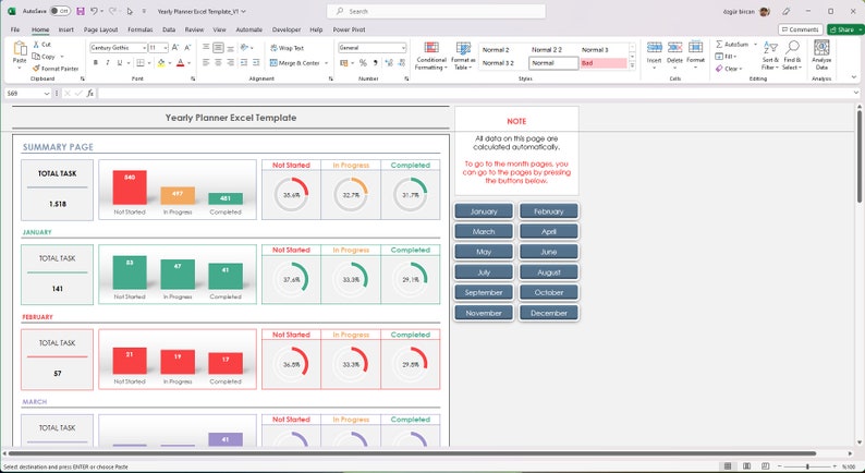 Yearly Planner Excel Template Yearly Task Tracker Excel Template 