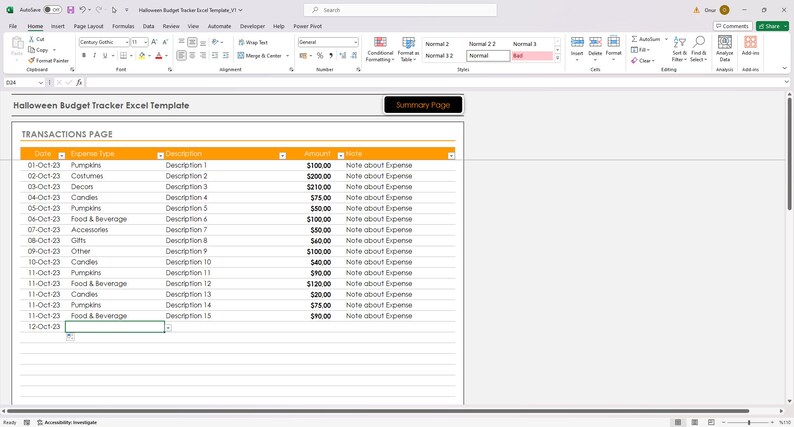 Halloween Budget Tracker: Excel Template - Etsy