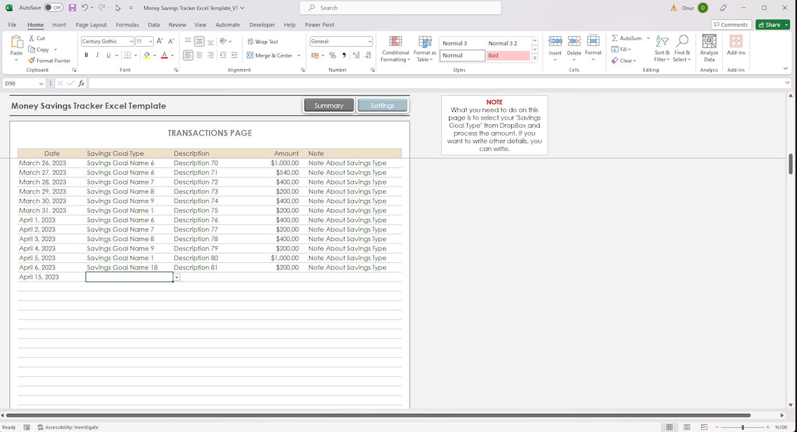 Money Savings Tracker Excel Template Money Goal Tracker Excel - Etsy