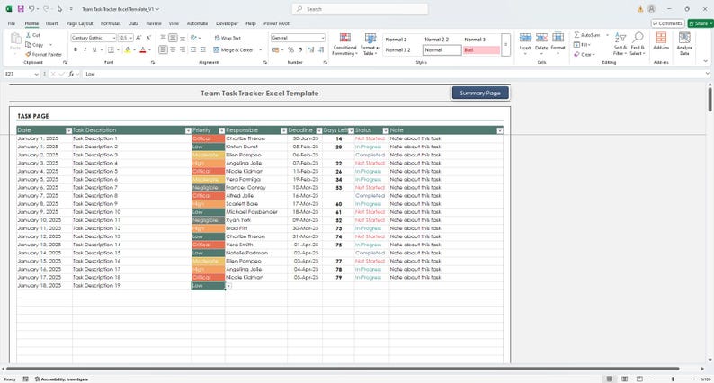 Team Task Tracker Excel Template: Project Management Spreadsheet - Etsy