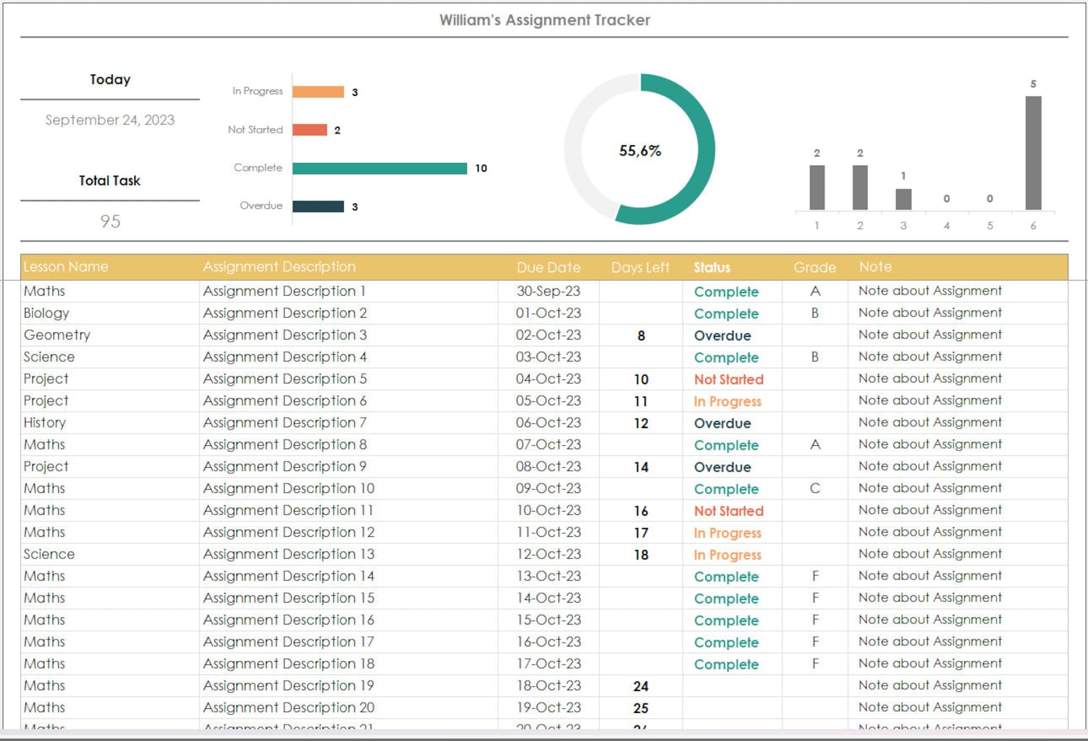 Assignment Tracker Excel Template: Homework Planner (digital Download ...