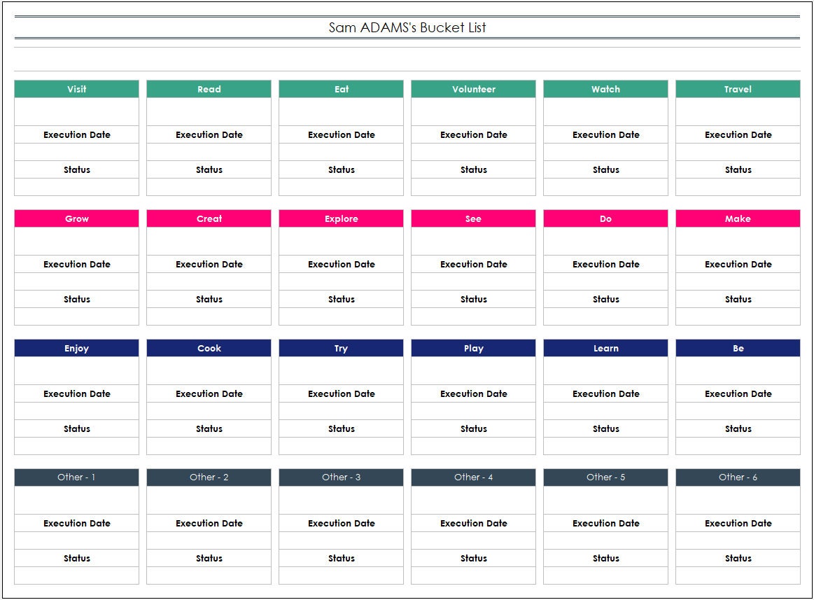 Bucket List Excel Template, Personel Bucket List Tracker, Editable Excel Spreadsheet Etsy