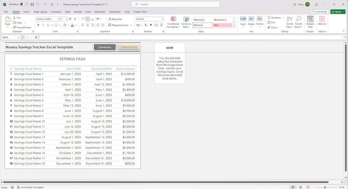 Money Savings Tracker Excel Template Money Goal Tracker Excel - Etsy