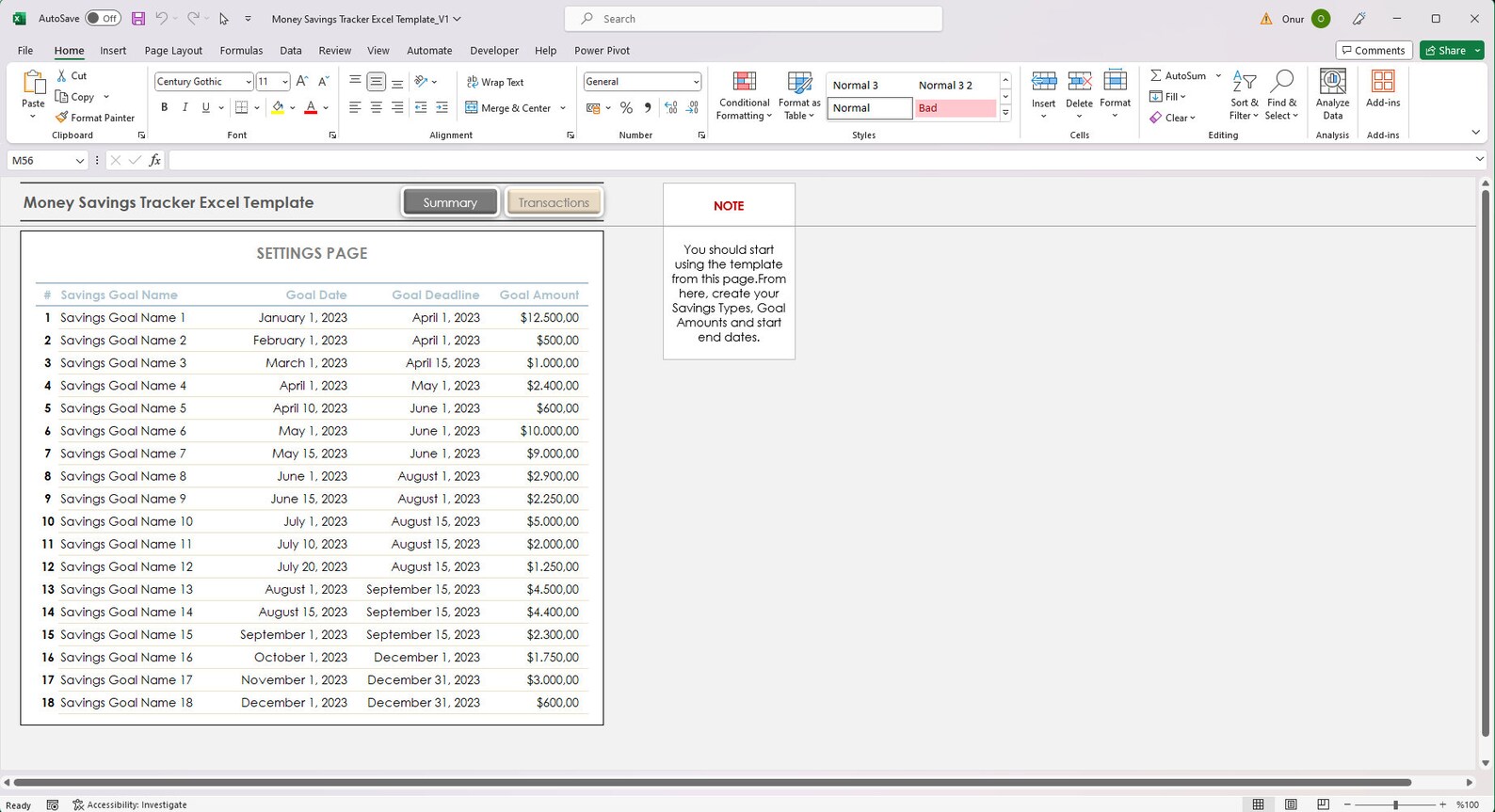 Money Savings Tracker Excel Template, Money Goal Tracker Excel Template ...