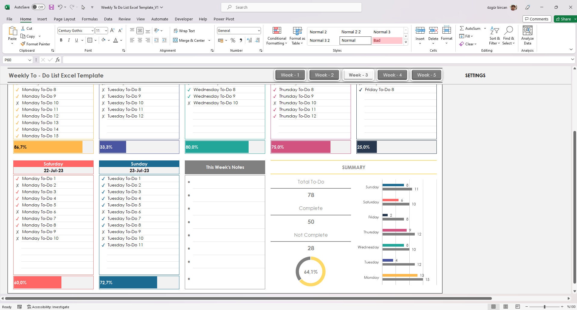 Weekly to - Do List Excel Template, Weekly Planner Excel Template ...