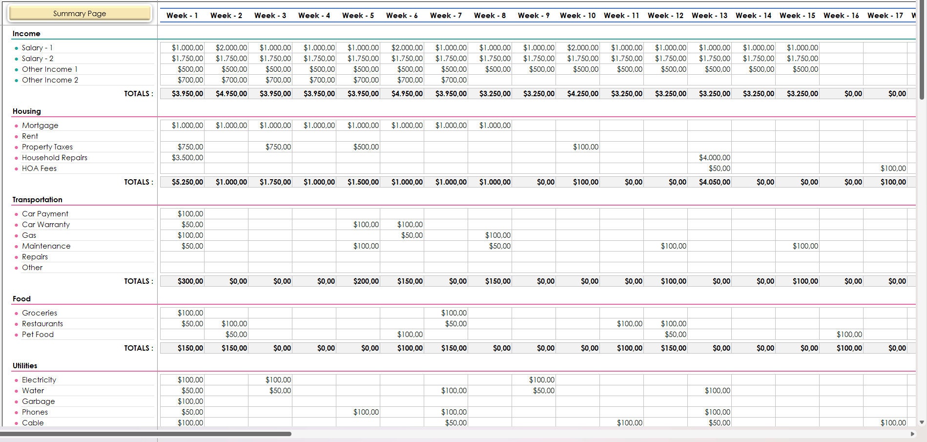 Weekly Budget Excel Template: 52 Week Income & Expense Tracker - Etsy