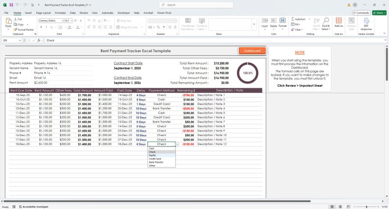 Rent Payment Tracker Excel Template: Landlord Rental Log (digital ...