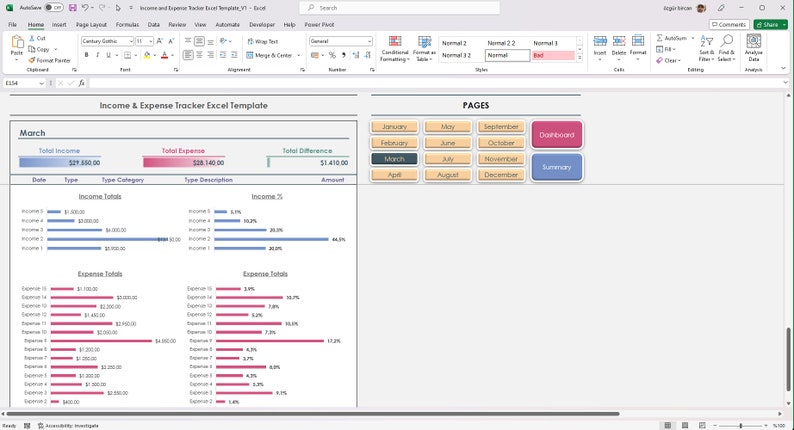 Income and Expense Tracker Excel Template: Business Budget (digital ...
