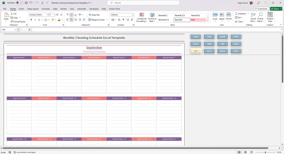 Monthly Cleaning Schedule Excel Template One Year Cleaning Schedule 
