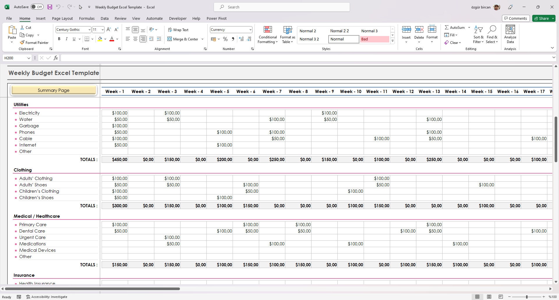 Weekly Budget Excel Template: 52 Week Income & Expense Tracker - Etsy