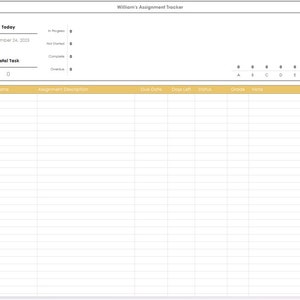 Assignment Tracker Excel Template: Homework Planner (digital Download ...