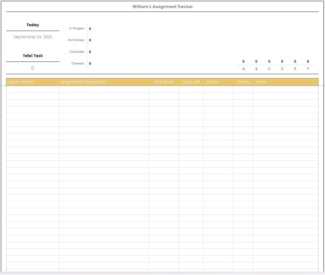Assignment Tracker Excel Template: Homework Planner (digital Download ...