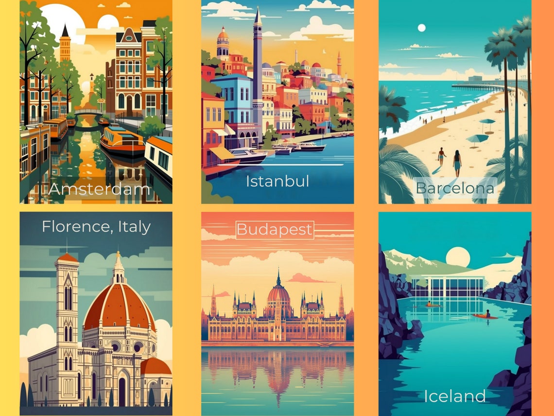 80 Europe Travel Posters Digital Prints European Iconic Cities Etsy