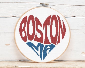 Cross Stitch Pattern / Boston / Boston MA / Heart / Instant Digital Download