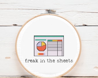 Patrón Punto de Cruz / Freak in the Sheets / Hoja de Cálculo / Punto de Cruz Divertido / Humor